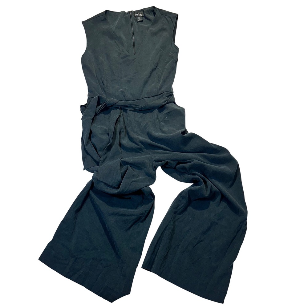 Nicole Miller Jumpsuit Womens 4 Black Wide Leg Sleeveless V-Neck Professional